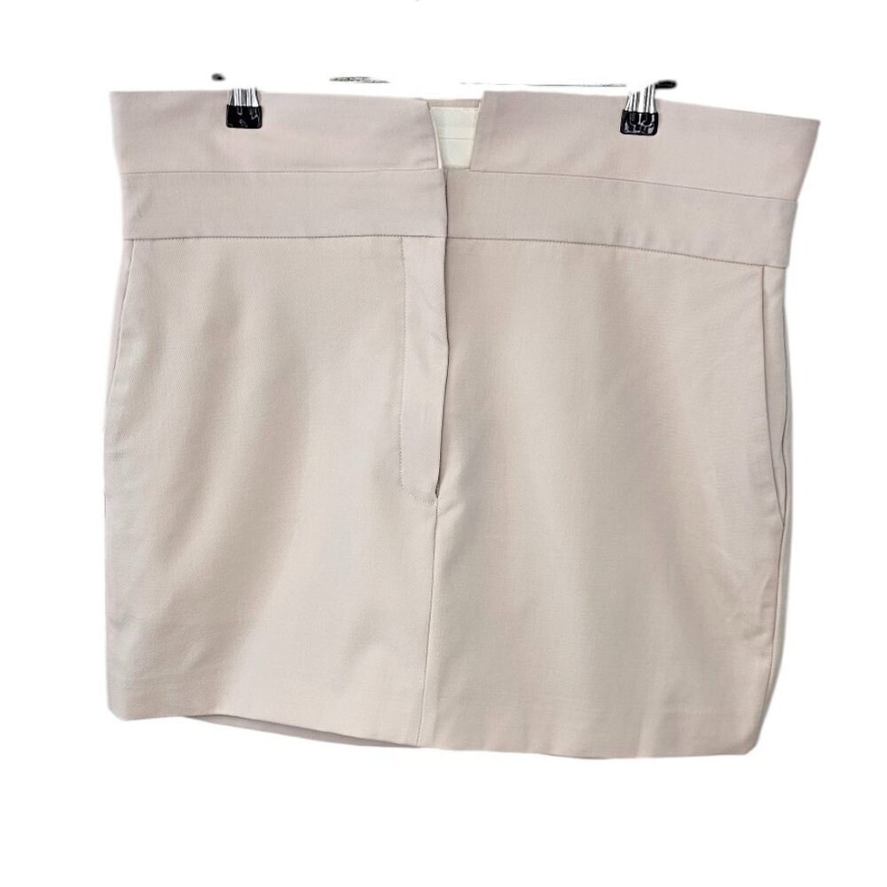 Babaton Bureau Mini Skirt Mid-rise Wool Twill Micro Pencil Skirt, Foldover, 12